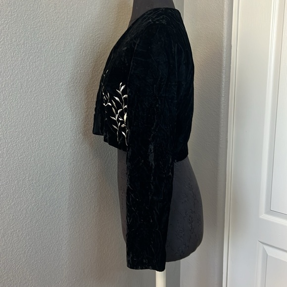 Vintage R&K Evening Velvet Crop Jacket Silver Leaf Embroidery Glam Formal Wear - Picture 4 of 8